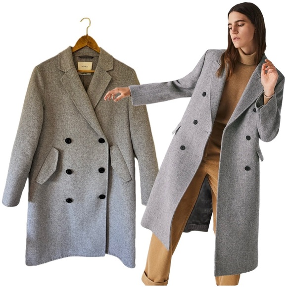 ViCOLO Wool Handmade Heather Grey Gray Double Breasted Long Midi Coat Peacoat - Picture 1 of 17